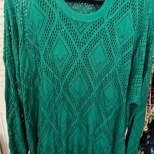 Torrid Green Crew Neck Sweater with Geometric Knit with tank